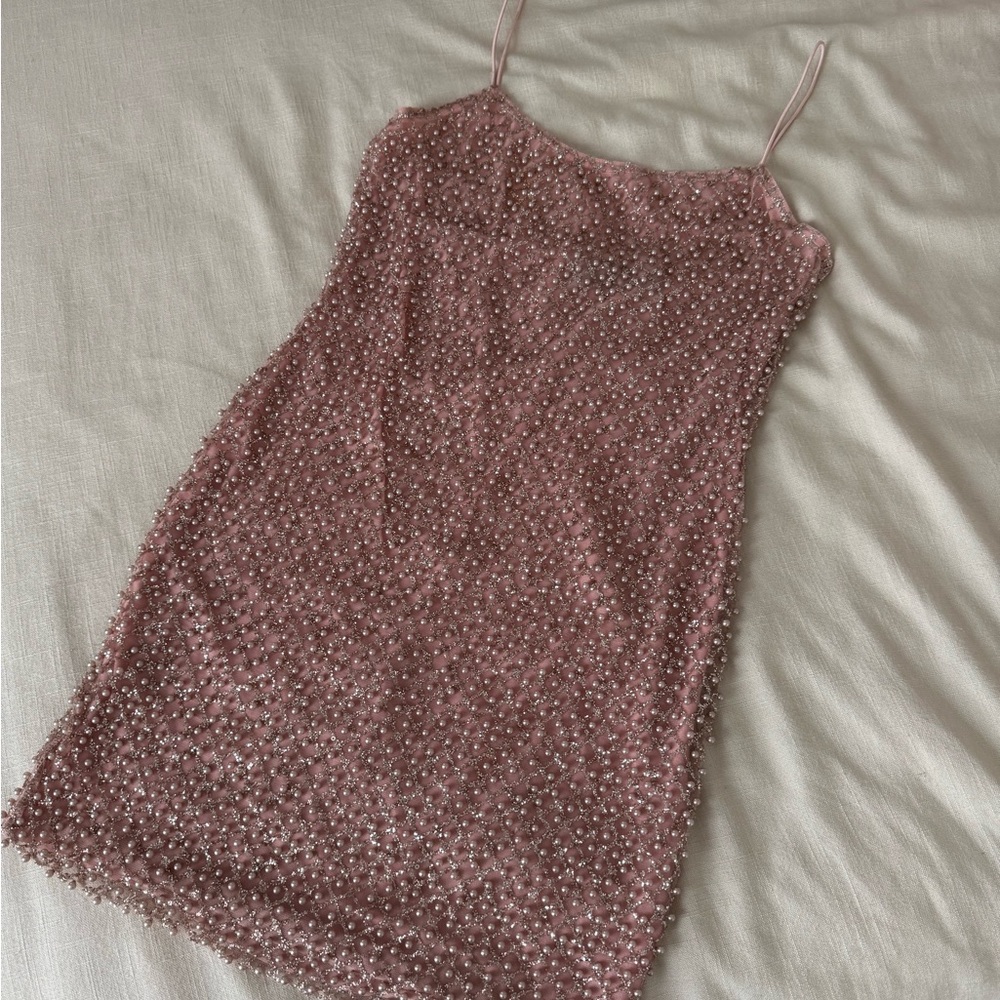 Pink Pearl Beaded Mini Dress